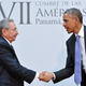 Cuban President Raúl Castro shakes hands with President Barack Obama during a meeting on the sidelines of the Summit of the Americas at the Atlapa Convention Center April 11, 2015, in Panama City.
MANDEL NGAN/AFP/Getty Images